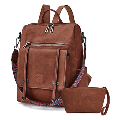 Opage Backpack Purse For Women Leather Backpack Purse Travel Backpack Fashion Designer Ladies Shoulder Bags With Wristlets, 14-In Height, Dark Brown #TOP2