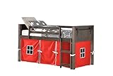 DONCO Twin Barn Door Low Loft with Red Tent in Brushed Shadow