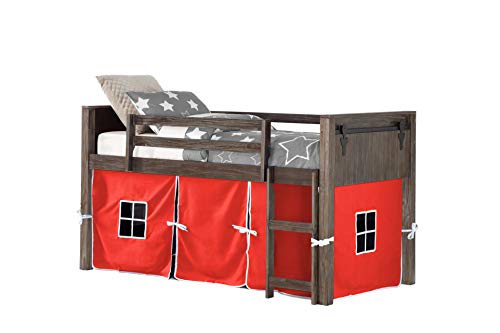 DONCO Twin Barn Door Low Loft With Red Tent