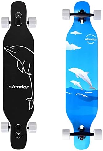 Slendor Longboard Skateboard 42 inch Drop Through Deck Complete Maple Cruiser Freestyle, Camber Concave (Sea Wave)