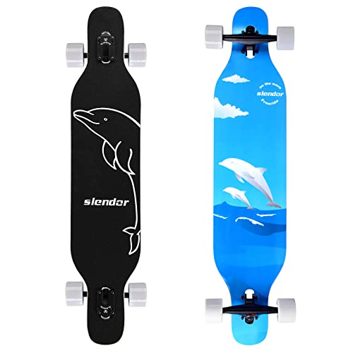 Slendor Longboard Skateboard 42 Inch Drop Through Deck Complete Maple Cruiser Freestyle, Camber Concave (Sea Wave) #TOP6