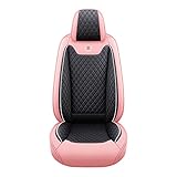 maipula Car Seat Cover For Dacia Duster Prestige,Front and Back Seat Covers 5 Pieces PU Leather Vehicle Cover,(Color:black pink) - Image 3