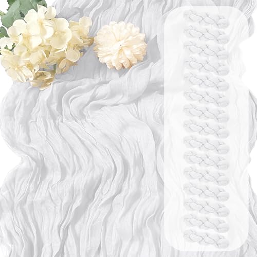 15 Pack White Cheesecloth Table Runner 17 x 108 inch Cheese Cloth Table Runners 9ft White Table Runner Rustic Romantic Sheer Gauze Runner for Wedding Party Baby Shower Table Decoration by Yorcari - Used condition - US$18.19