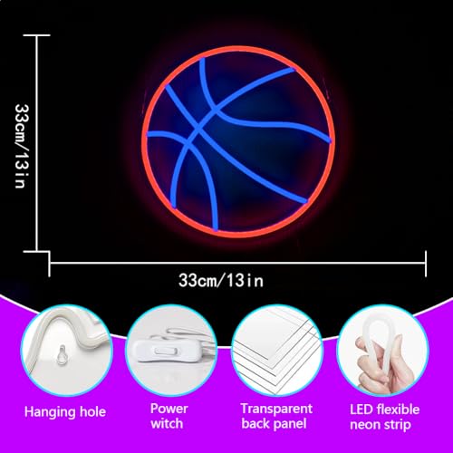 Image of Basketball Neon Sign, Sports Neon Sign, Basketball Room Decor, Multicolored (Orange, Blue), Acrylic