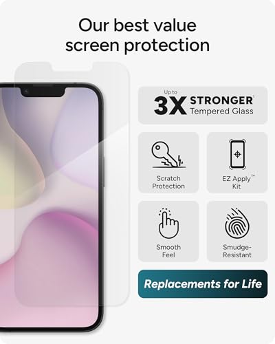 Image of ZAGG Glass+ Screen Protector for iPhone 17e / 16e / 14 /13 / 13 Pro - 3X Shatter Protection, High Scratch Resistance, Oil-Resistant, Reinforced Edges, InvisibleShield, Easy Install
