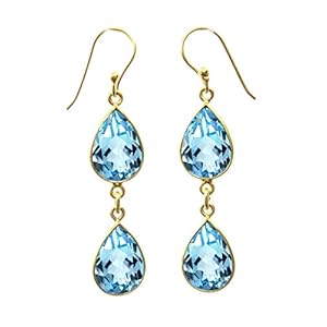 Bleue Topaze Poire Forme Pierres Précieuses Drop Dangle Boucle D’Oreille Pour Femme, Authentique Véritable Plaqué Or Argent Moderne Créateur Mode Fait Main Fête Bijoux Par Tibetan Silver Artisans