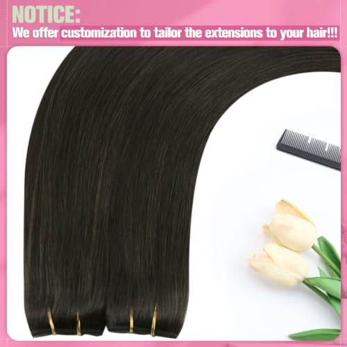 Image of YoungSee Wire Human Hair Extensions Ash Brown, Wire Hair Extensions Real Human Hair, Can Be Styled Straight Remy Hair, Human Hair Fish Line Extensions, 18 Inch 85G Medium Length Dark Ash Brown