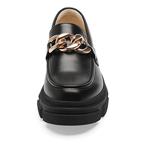 Yetier Platform Womens Loafer With Chain Leather Slip-On Round Toe Comfort Chunky Loafer Shoes Penny Casual Fashion Work Shoes #TOP3