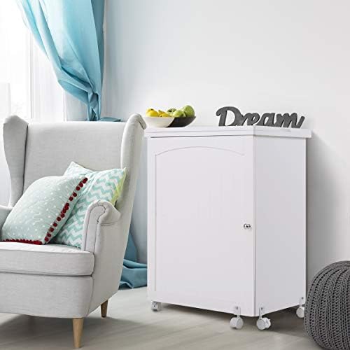 FANTASK Mesa de Costura Plegable 2 en 1 de Madera con 3 estantes para bobinas y Ruedas con Bloqueo, Color Blanco