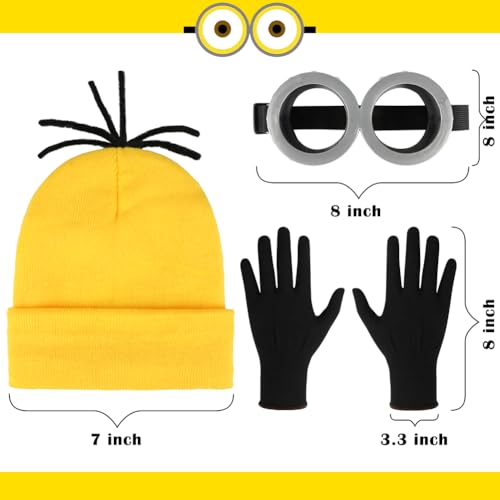 3Pcs Halloween Costume Accessories Adults Steampunk Goggles Glasses Yellow Beanie Hat Black Gloves for Men Women Halloween Cosplay Party3