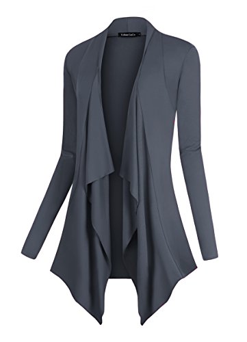 Urban Coco Women's Drape Front Open Cardigan Long Sleeve Irregular Hem (M, Slate) #TOP28