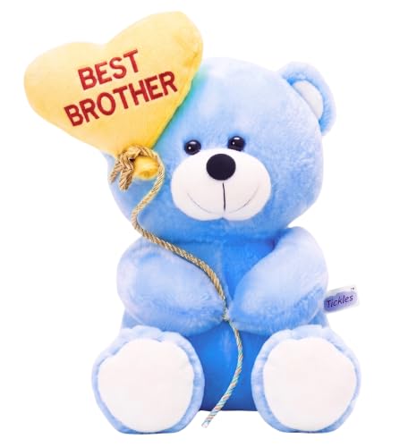 Image of Tickles Cute Teddy Bear Holding Best Brother Heart Balloon Soft Stuffed Plush Toy for Kids Boys & Girls Raksha Bandhan Return Birthday Gift (Size: 18 cm Color: Blue)