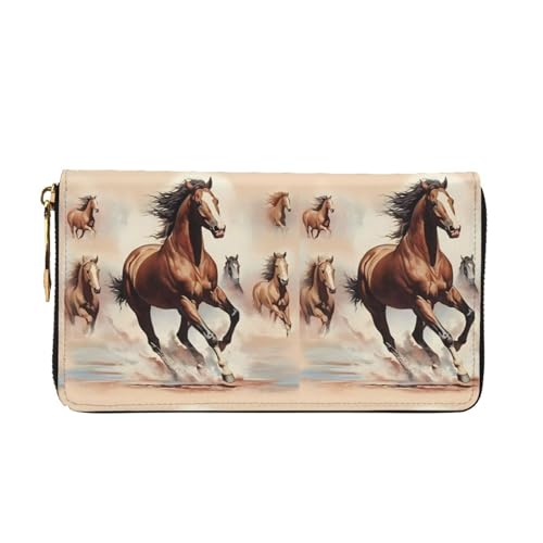 Prancing Brown Horse Women's Wallet Long Zip Around, Premium Vegan Leather Wallet with 12 Card Holders, Large Capacity,Gift Ready Packaging2
