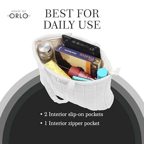Image of Premium Cotton Waffle Quilted Tote Bag, Large Spacious Handbag for College, Office, Work, Travel, Shopping & Daily Use