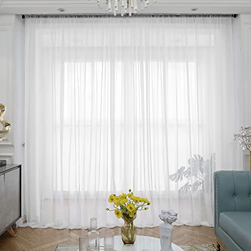 ABCHOME Elfenbeinfarbene transparente Vorhänge, 274 cm lang, 2 Paneele, Stangentasche, Voile, halbtransparent, Fenstervorhänge für Küche… – Ansicht 2
