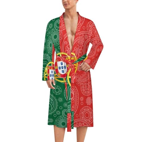 Portugal Paisley Flag Funny Men's Robe Soft Lightweight Bathrobe Long-sleeve Spa Robes