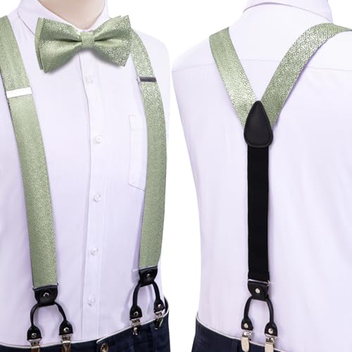 Image of Dubulle Suspender and Bow Tie for Men Paisley Solid Mens Suit Braces Pretied Bowtie and Handkerchief Cufflinks Formal Wedding