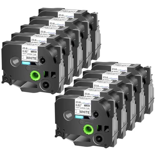 Image of USUPERINK 10PK Compatible for Ptouch HSe-251 HSe251 HS-251 HS251 Black on White 23.6mm 0.92'' Heat Shrink Tubing for Wire Cable for PT-P710BTPT-P750WPT-P750WVP Label Maker Tape