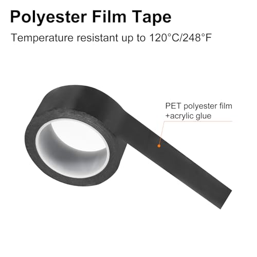 Image of uxcell 1 Rolls Black 1.77 Inch x 72 Yards Polyester Film Electrical Tape PET Tape High Temperature Heat Resistant Tape for Transformer Motor Wire 5S Positioning Logo,45mm x 66m