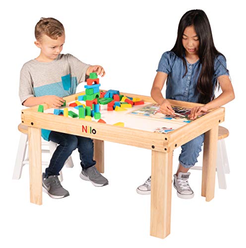Nilo Kids Activity Table Set With 2 Compatible With/Replacement For Detachable Double-Sided Baseplates/Boards/Mats Lego Duplo (N34 Play Table Without Holes, 24X32X20 And 2X Blue Base Plates 12X32) #TOP6