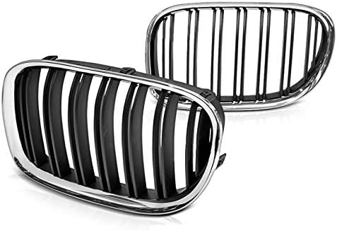 Front Grill Compatible with BMW F01 2009 2010 2011 2012 RS-172 Front Central Sport GrillReplacement Kidney Grille Grill Chrome Black Double Bar
