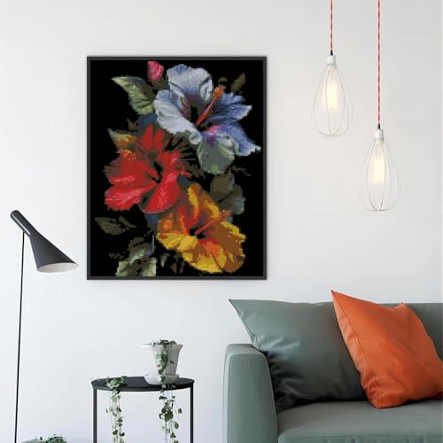 Image of Flowers Stamped Cross Stitch Kits Flowers Cross Stitch Patterns,Dimensions Cross Stitch Kits Embroidery Kit Arts and Crafts for Beginners 15.7x11.8 inch