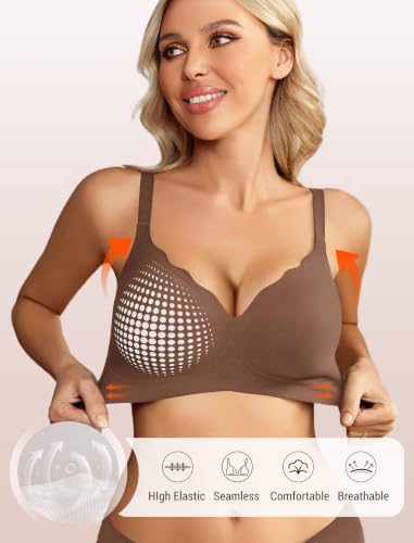 Image of Avidlove Jelly Bras for Women No Underwire Seamless Bralettes Wireless Push Up Scalloped Full Coverage Sports Everyday Bra