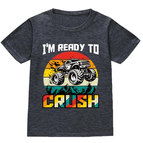 Boys Monster Truck T-Shirt 100% Cotton Construction Shirt Funny Truck Short Sleeve Birthday Boy Tees Kids 2-10 Years