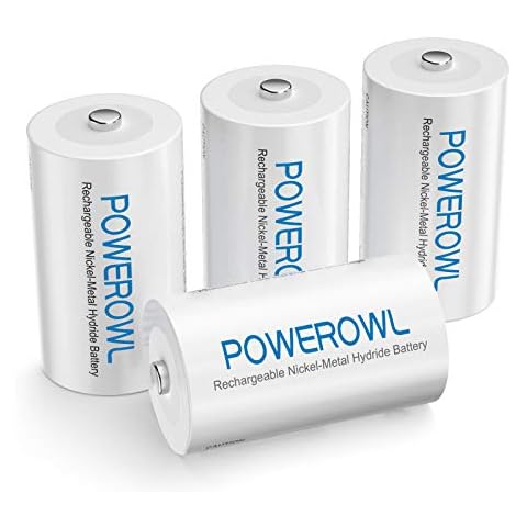 C Batteries Rechargeable, POWEROWL Ni-MH C Size Rechargeable Batteries 5000mAh 1.2V, Low Self Discharge, Pack of 4 Cover