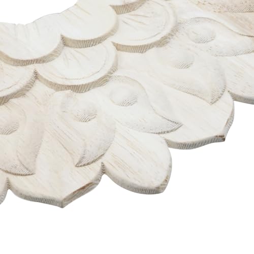 Image of Wooden Ceiling Fan Medallion Molded Wood Carved Flower Light Ceiling Cover Lighting Ceiling Medallion Home Decorative for Light Fixtures Ceiling Fans Chandeliers, 12 inch OD x 3.15 inch ID