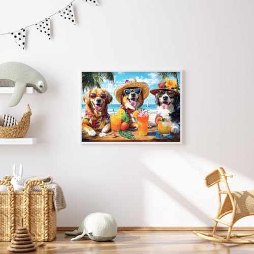 Rompecabezas para niños de 100 piezas, tema Dogs Summer Sips, material de cartón, tamaño 15x11 pulgadas miniatura 7