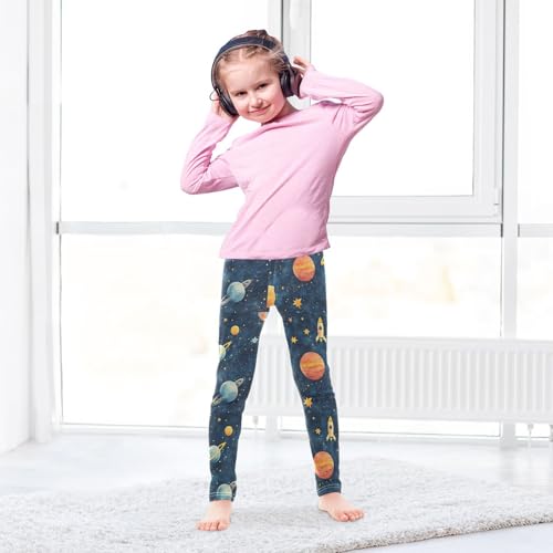 Space Planets Stars Rockets Girls Leggings Kids Yoga Pants Dance Active Tights 4T4