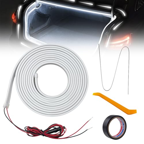 4M Kofferraum Lichtstreifen Dynamic Flowing Car Trunk Light Strip Auto Kofferraumbeleuchtung Led Automatischer Sensor Tail Box Led Strip Lights für Auto Kofferraum Innenbeleuchtung Dekoration(Weiß)