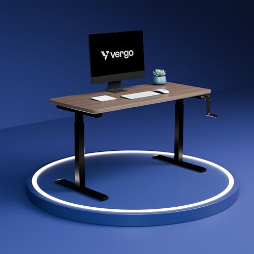 Image of Vergo Move M1 Manual Height Adjustable Table, Standing Desk for Work from Home, Hand Crank Office Table with 2 Stages, 80 Kg Load, 2 Year Warranty, (Teak, 1200 x 600mm / 25mm Thick)