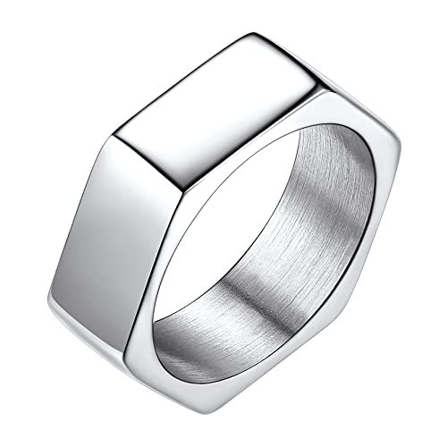 Richsteel Bague Hexagone 56 Femme Acier Inoxydable,Bagues Gothique Vintage Biker Bijoux Punk pour Homme Garçon Cover