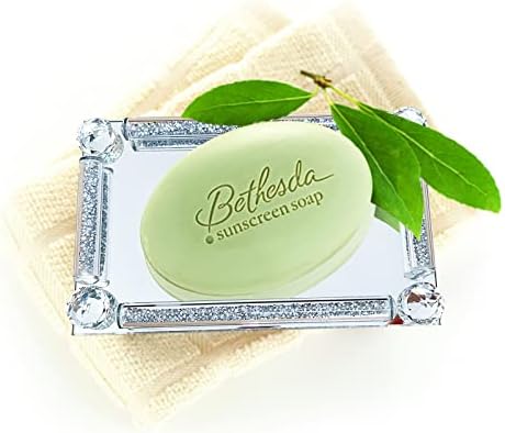 HMRCYTE Glass Soap Dish Holder, 7.1"x4.3" Crystal Glass Soap Case, Crushed Diamond Bathroom Soap Dish with Drain Silver Soap Holder,Small Mirror Jewelry Tray for Bedroom Shower Kitchen Sink Home Decor