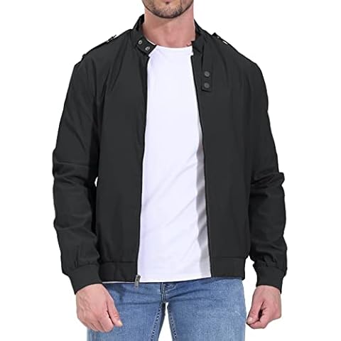 YSENTO Mens Bomber Jackets Lightweight Windbreaker Casual Thin Varsity Jackets Outwear Cargo Coats Zip Pockets(Black,2XL) Cover