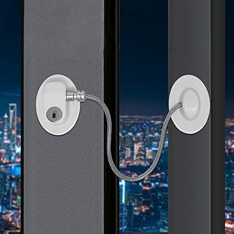 Window Locks Child Safety Self Adhesive AOSITE 2 Pack Baby Window Restrictors for UPVC No Drilling Window Safety Locks with Key Cable Lock Pet Window Restrictor Kids Refrigerator Lock for Childproof Cover