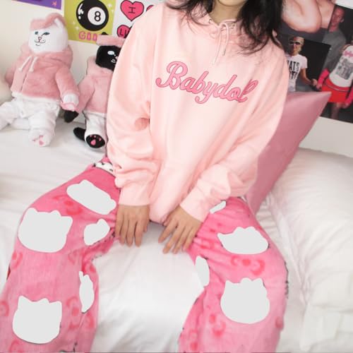 Image of SANNIDHI Anime Pajamas Pants Women's Girls Cartoon Cat All Character Kawaii Cat Print Flannel Lounge Sleep Bottoms Christmas Pajama Pants