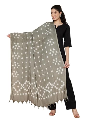 Image of Women's Cotton Rayon Bandhani Print Dupatta with Tassels 2.25 Meters | Women's cotton printed dupatta with tassels.