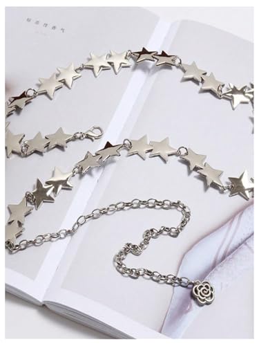 MakeMeChic Women's Y2K Star Ring Chain Belt Elegant Metallic Waist Belts Accessories2