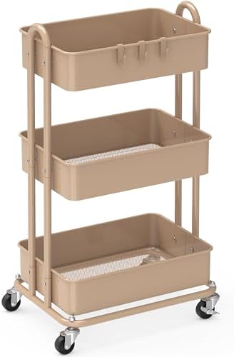 Simple Houseware 3-Tier Heavy Duty Metal Utility Rolling Cart, Kh...