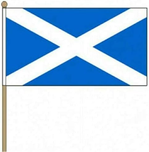 FlagSuperstore© St Andrews Light Blue Large Hand Waving Flag With Wooden Pole 18" x 12" - Country