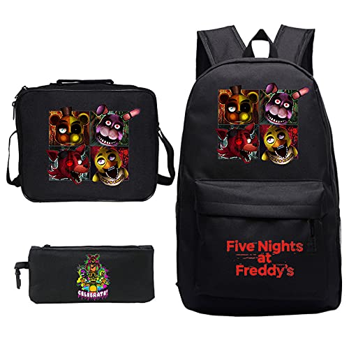 Fashion Cartoon 3pcs/set Five Night At Freddy Kids Baby School Bags Boys Schoolbag FNAF Children Backpacks for Student Girls Bag (F,42X29X16CM)