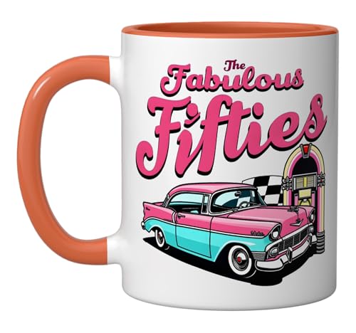 Taza de cerámica naranja/blanca de 11 onzas miniatura 1