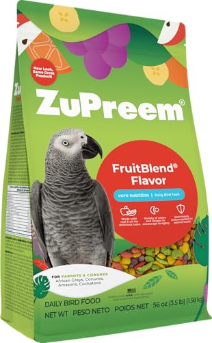 ZuPreem FruitBlend Bird Pellets, Daily Bird Food for Parrot, Conure, Caique, African Grey, Eclectus, Small Cockatoo, Core Nutrition for Medium Large Birds, Parrot Food (ML, 3.5 lbs)