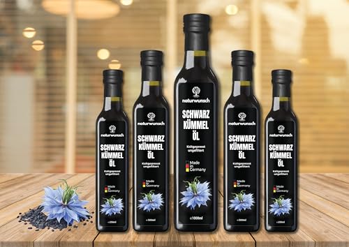naturwunsch Schwarzkümmelöl 500ml, Ungefiltert, Kaltgepresst, Frisch in Deutschland hergestellt – Original Nigella Sativa