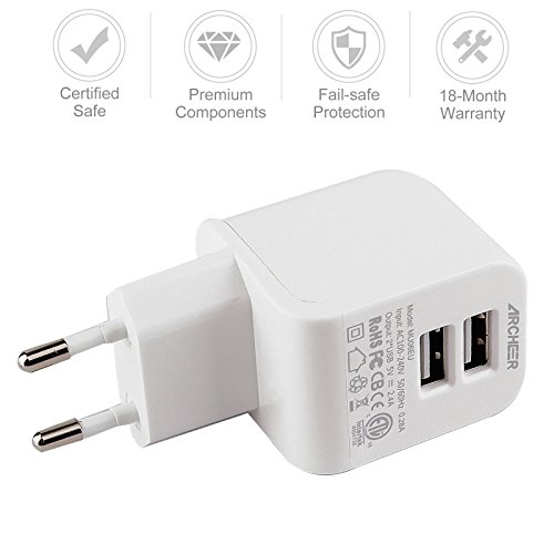 Archeer Caricabatterie da Muro 12W/2.4A Dual USB