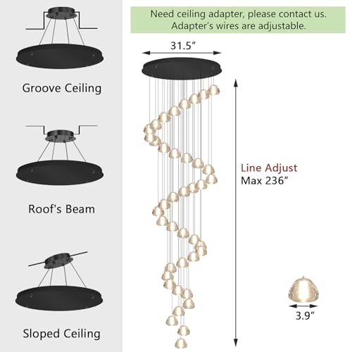 Image of 236'' Long Large Crystal Chandeliers LED Chandeliers for High Ceiling Handing Light Fixture for Entrance Hallway Foyer Staircase Lobby Black