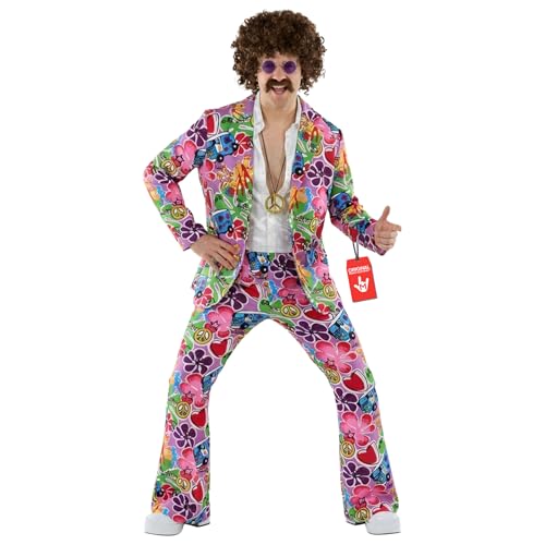 Fun Shack Hippie Kostüm Herren, 70er Jahre Outfit Herren, 70er Jahre Kostüm Männer, Hippie Anzug, Flower Power Kostum, Faschingskostüme Männer, Karneval Kostüme, XL